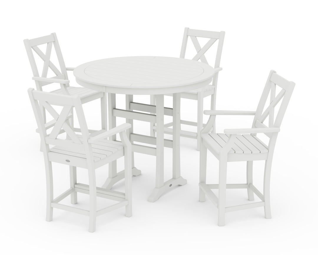 POLYWOOD® Braxton 5-Piece Nautical Trestle Arm Chair Counter Set