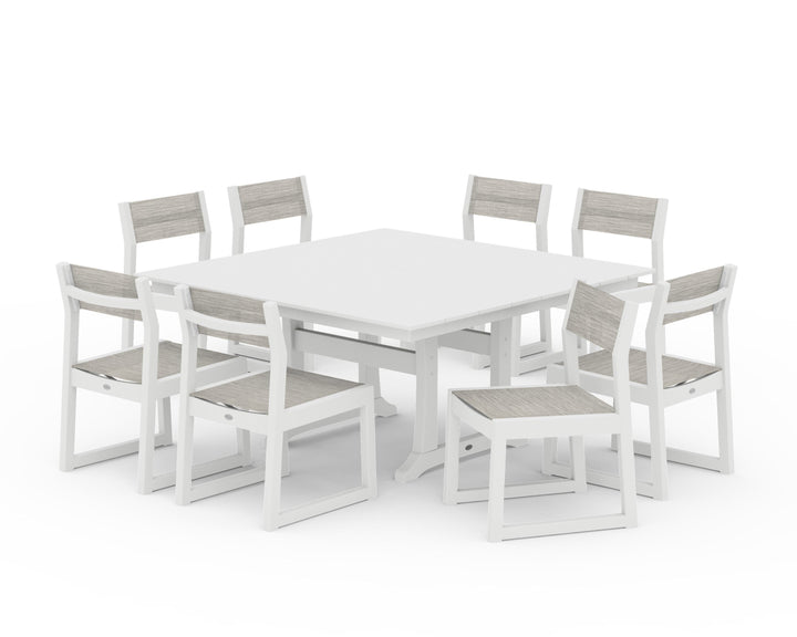 POLYWOOD® EDGE Sling Side Chair 9-Piece Farmhouse Trestle Dining Set