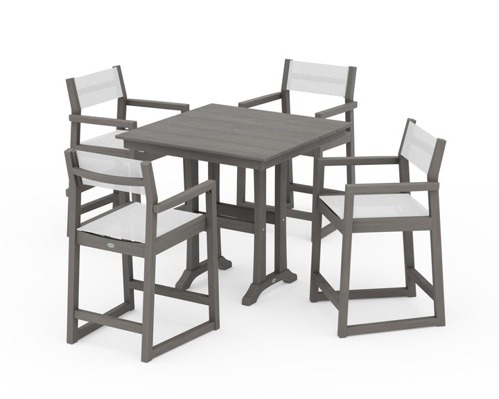 POLYWOOD® EDGE Sling Arm Chair 5-Piece Farmhouse Counter Set with Trestle Legs