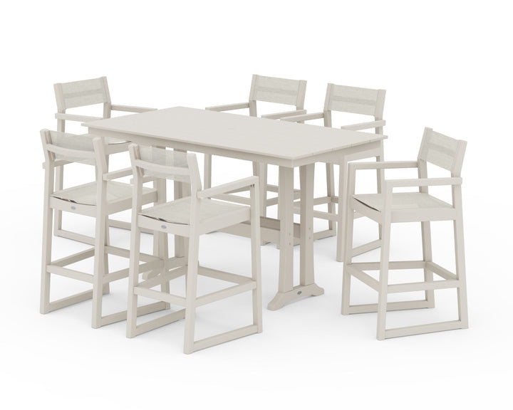 POLYWOOD® EDGE Sling Arm Chair 7-Piece Farmhouse Bar Set with Trestle Legs