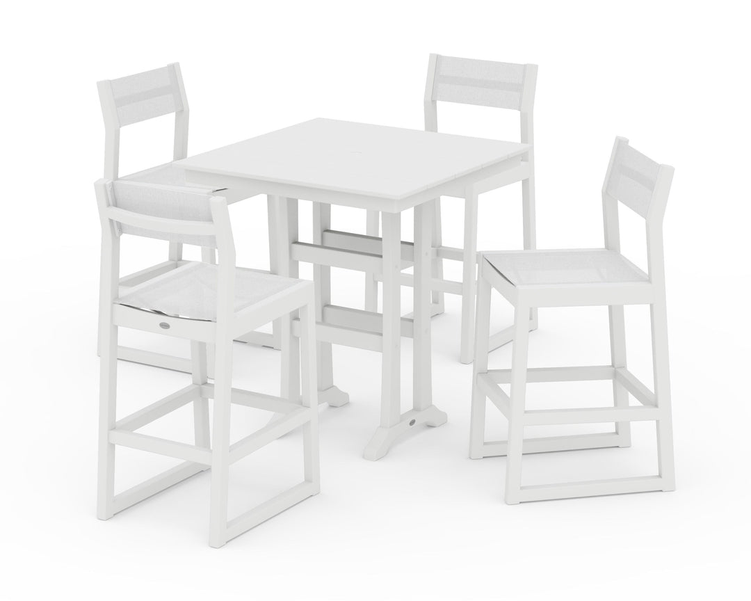 POLYWOOD® EDGE Sling Arm Chair 5-Piece Farmhouse Bar Set with Trestle Legs