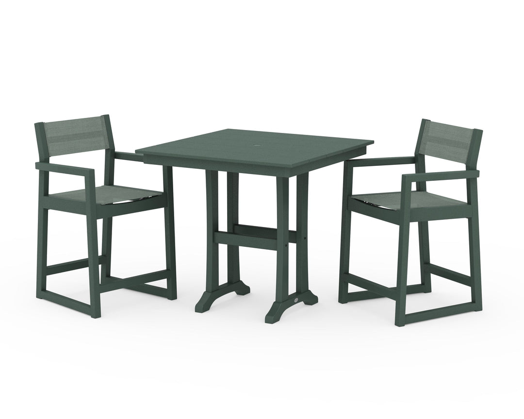 POLYWOOD® EDGE Sling Arm Chair 3-Piece Farmhouse Counter Set with Trestle Legs