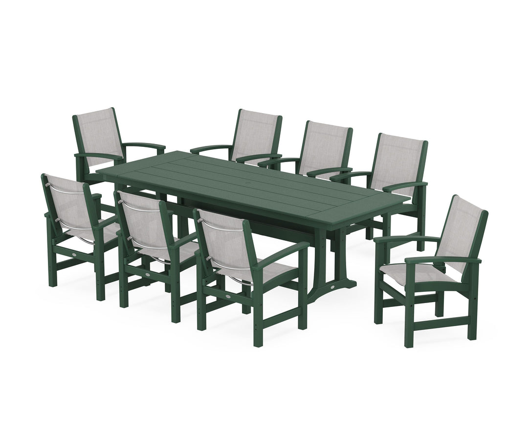 POLYWOOD® Coastal 9-Piece Farmhouse Dining Set with Trestle Legs