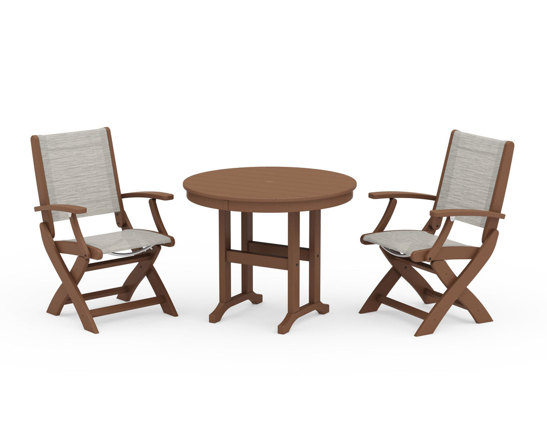 POLYWOOD® Coastal Folding Chair 3-Piece Round Dining Set