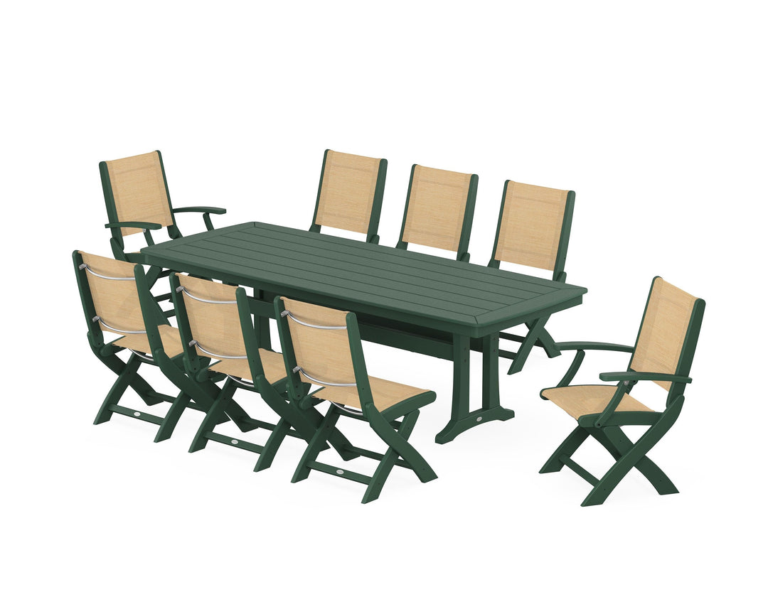 POLYWOOD® Coastal Folding 9-Piece Dining Set with Trestle Legs