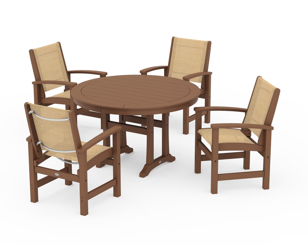 POLYWOOD® Coastal 5-Piece Round Dining Set with Trestle Legs