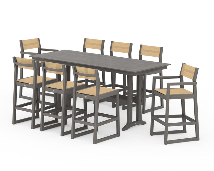 POLYWOOD® EDGE Sling 9-Piece Farmhouse Bar Set with Trestle Legs