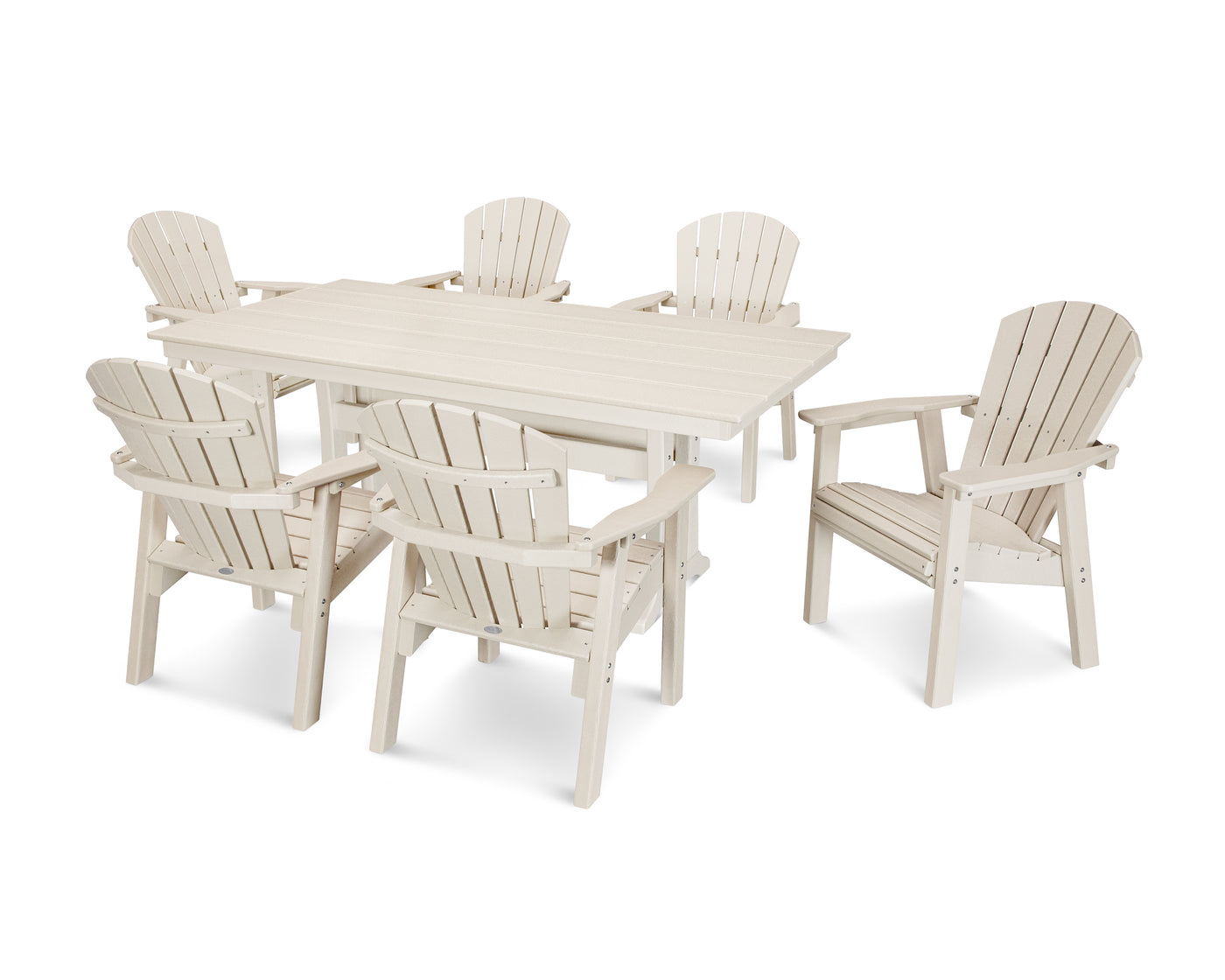 Seashell 7- Piece Farmhouse Dining Set with Trestle Legs