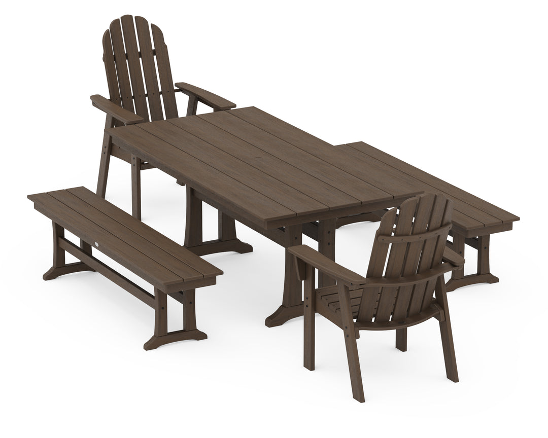 POLYWOOD® Vineyard Adirondack 5-Piece Farmhouse Dining Set With Trestle Legs