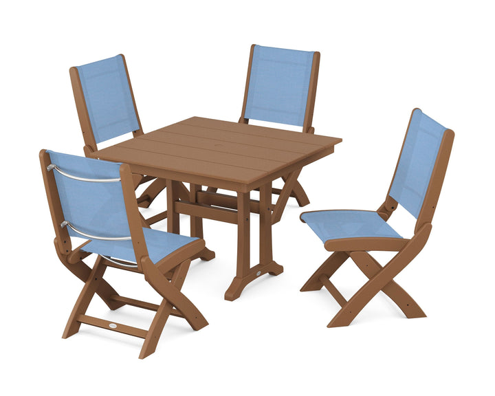 POLYWOOD® Coastal Folding Side Chair 5-Piece Farmhouse Dining Set With Trestle Legs