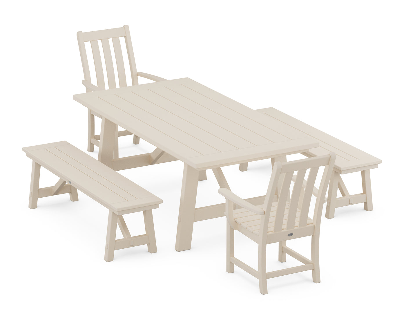 Vineyard 5-Piece Rustic Farmhouse Dining Set With Benches