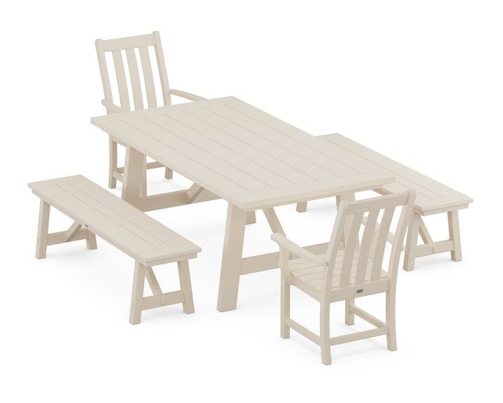 POLYWOOD® Vineyard 5-Piece Rustic Farmhouse Dining Set With Benches
