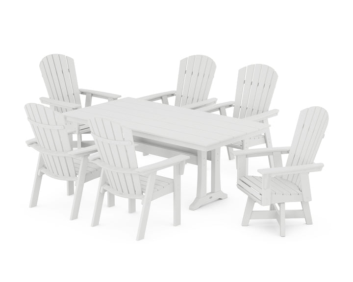 POLYWOOD® Nautical Curveback Adirondack Swivel Chair 7-Piece Farmhouse Dining Set With Trestle Legs