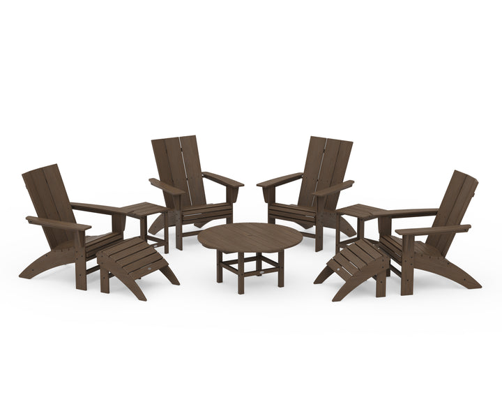 POLYWOOD® Modern Curveback Adirondack Chair 9-Piece Conversation Set