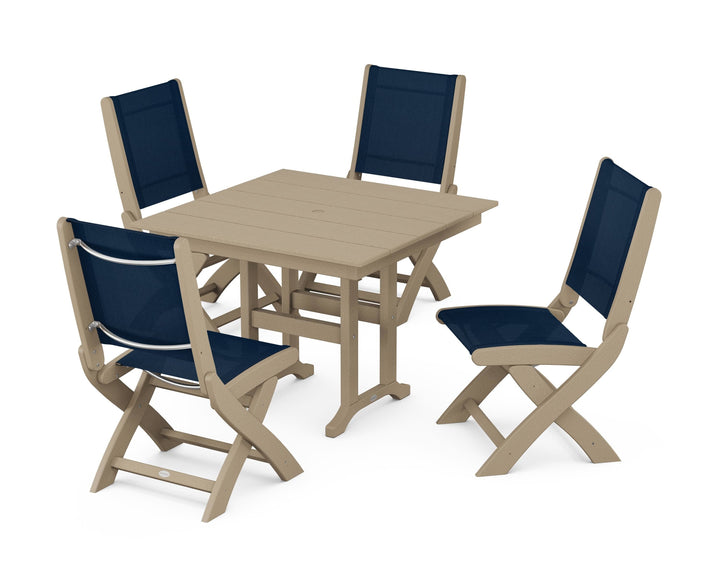 POLYWOOD® Coastal Folding Side Chair 5-Piece Farmhouse Dining Set