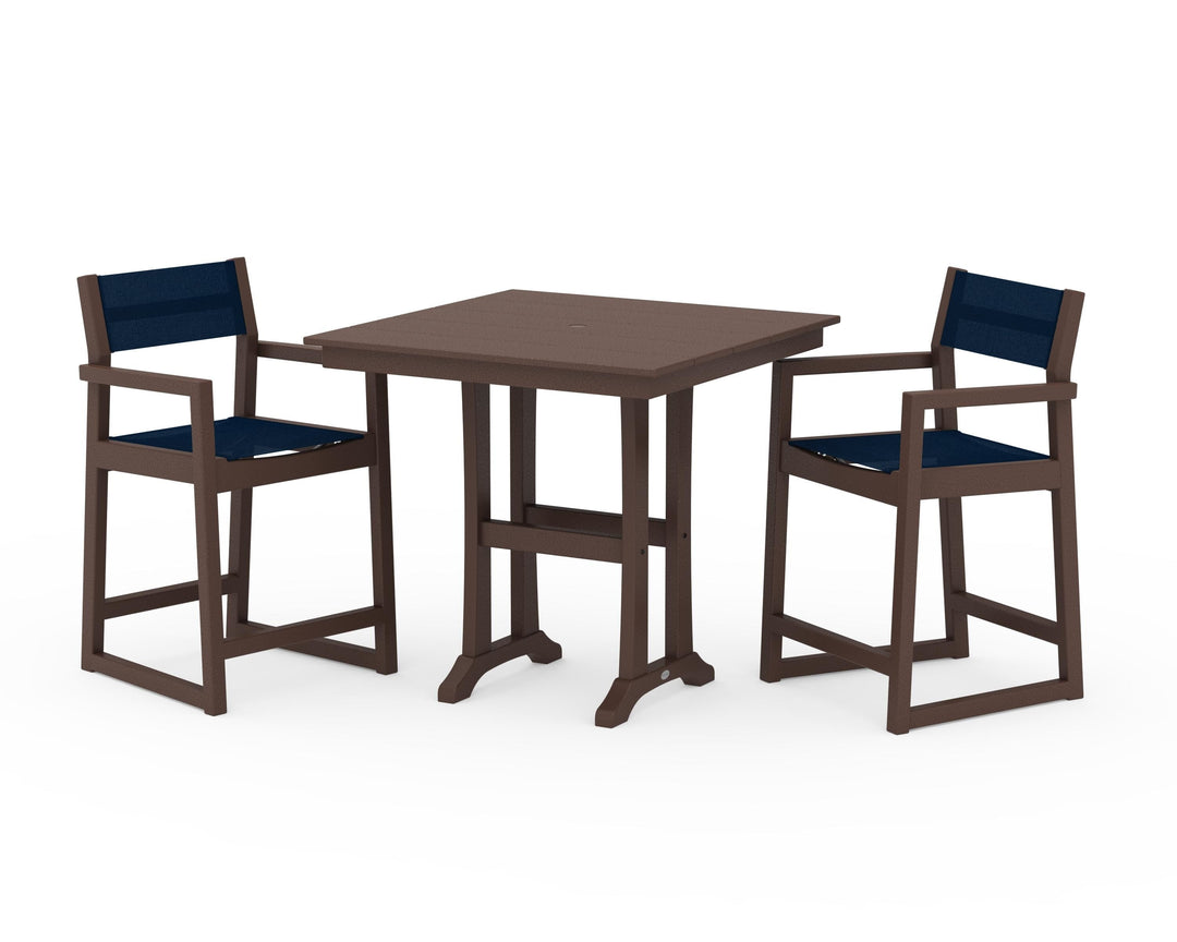 POLYWOOD® EDGE Sling Arm Chair 3-Piece Farmhouse Counter Set with Trestle Legs