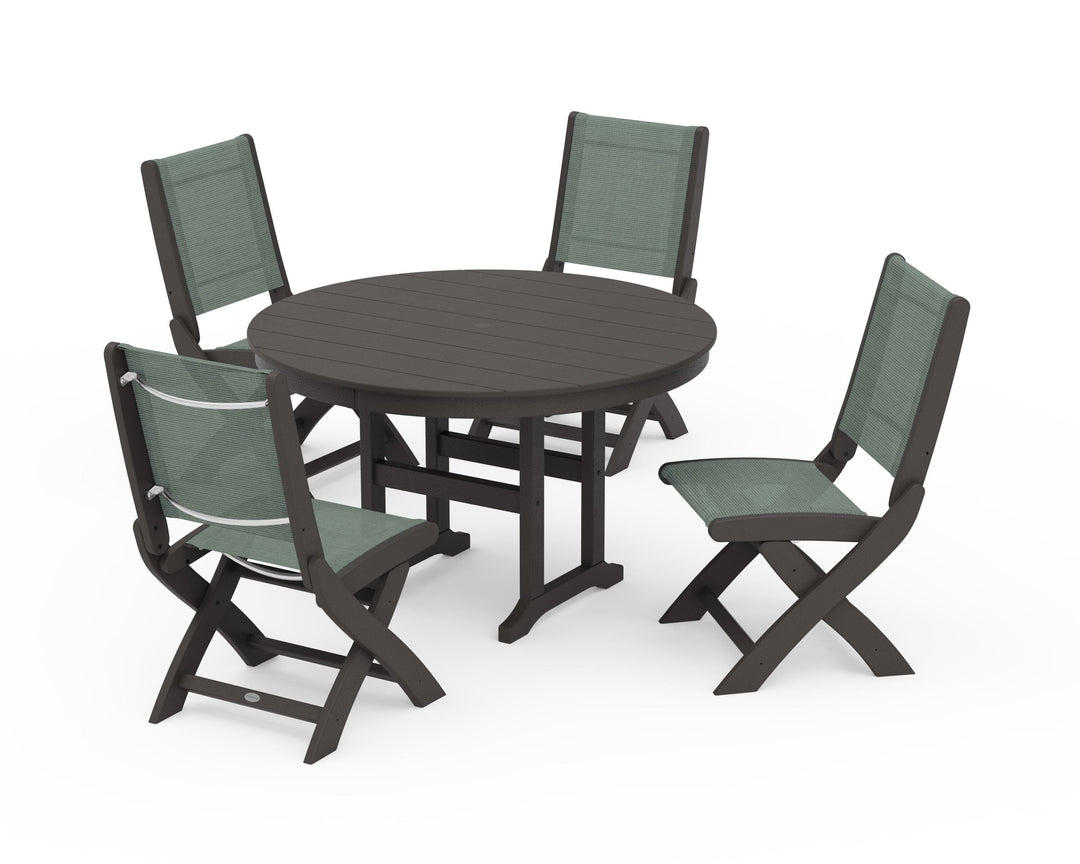 POLYWOOD® Coastal Folding Side Chair 5-Piece Round Dining Set