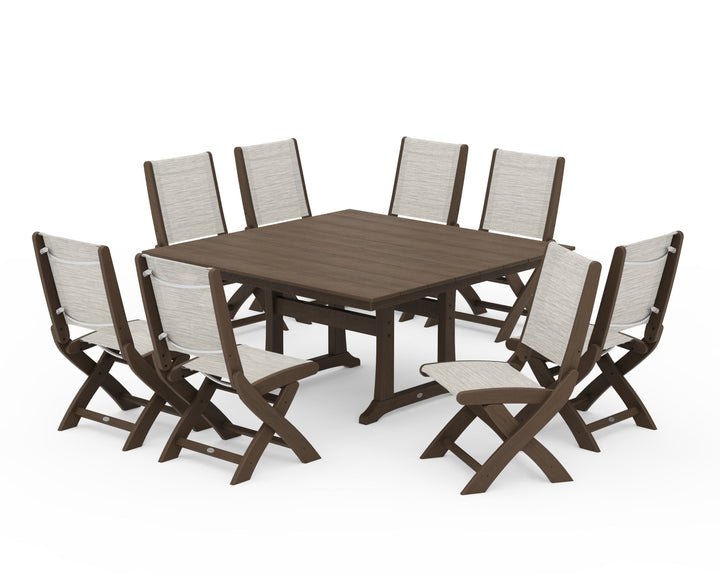 POLYWOOD® Coastal Folding Side Chair 9-Piece Dining Set with Trestle Legs