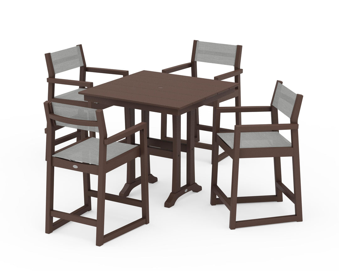 POLYWOOD® EDGE Sling Arm Chair 5-Piece Farmhouse Counter Set with Trestle Legs