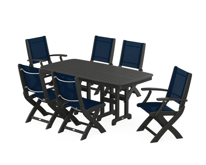 POLYWOOD® Coastal Folding Chair 7-Piece Dining Set