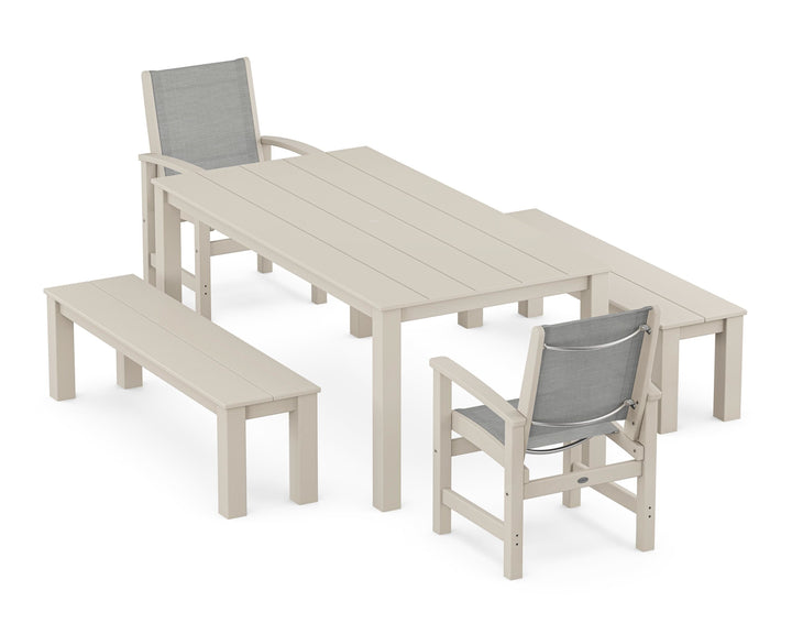 POLYWOOD® Coastal 5-Piece Parsons Dining Set with Benches