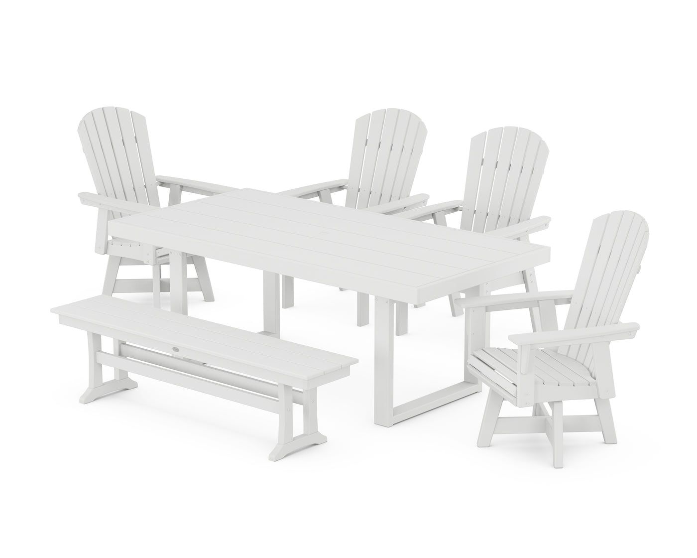 Nautical Curveback Adirondack Swivel Chair 6-Piece Dining Set with Bench