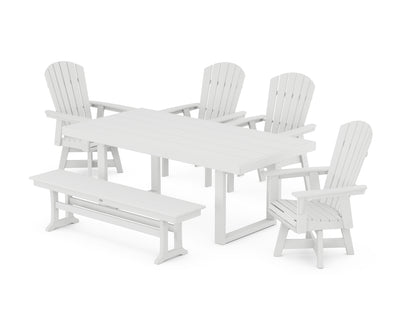 Nautical Curveback Adirondack Swivel Chair 6-Piece Dining Set with Bench