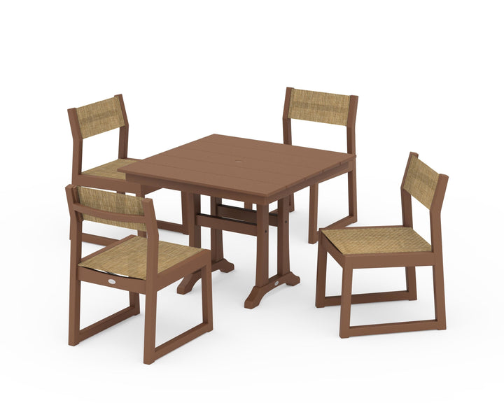 POLYWOOD® EDGE Sling 5-Piece Farmhouse Trestle Side Chair Dining Set