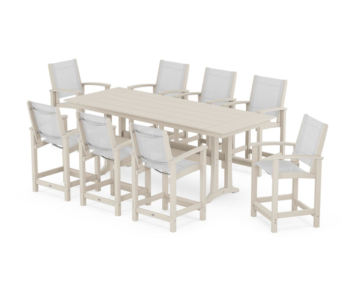 POLYWOOD® Coastal 9-Piece Farmhouse Counter Set with Trestle Legs