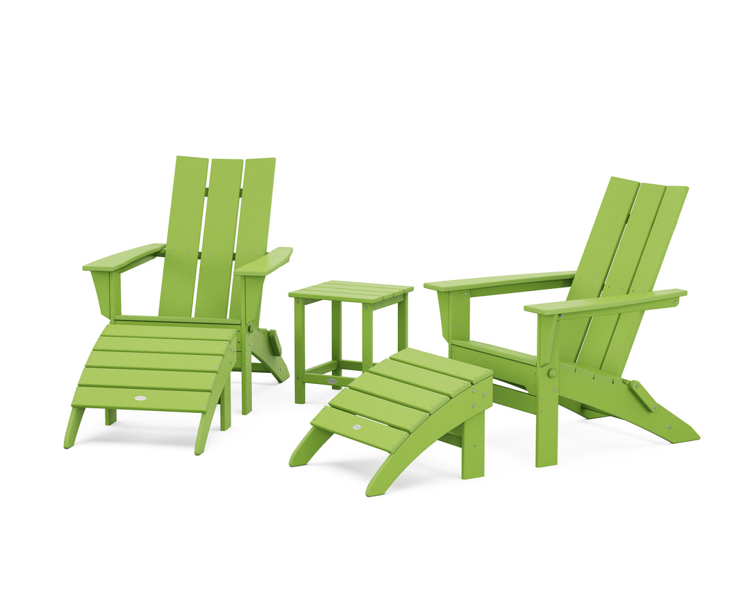 POLYWOOD® Modern Folding Adirondack Chair 5-Piece Set with Ottomans and 18" Side Table