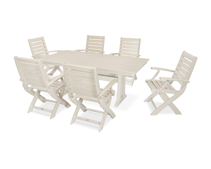 POLYWOOD® Signature Folding Chair 7-Piece Farmhouse Dining Set with Trestle Legs