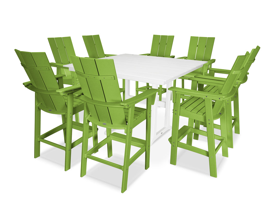 POLYWOOD® Modern Curveback Adirondack 9-Piece Farmhouse Trestle Bar Set