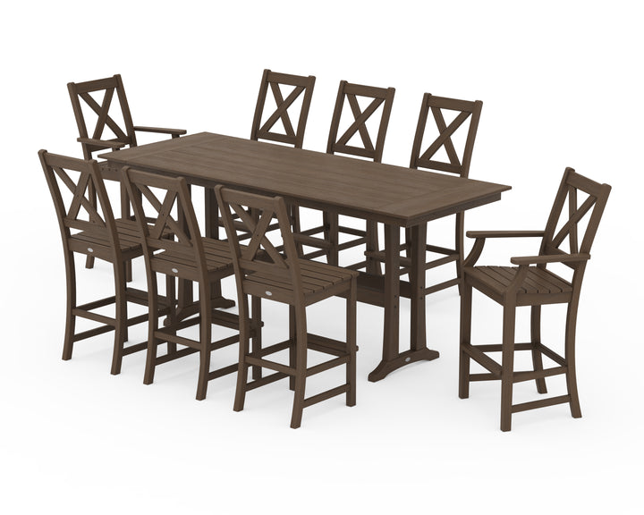 POLYWOOD® Braxton 9-Piece Farmhouse Bar Set with Trestle Legs