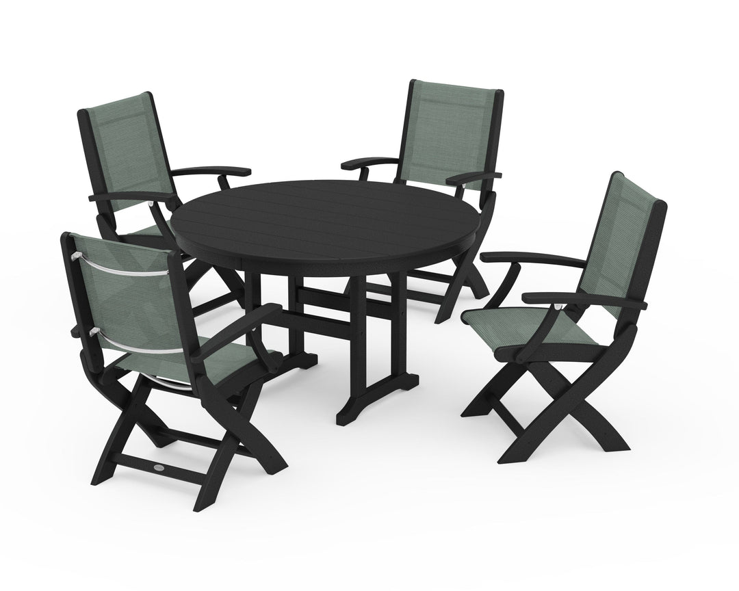 POLYWOOD® Coastal Folding Chair 5-Piece Round Dining Set