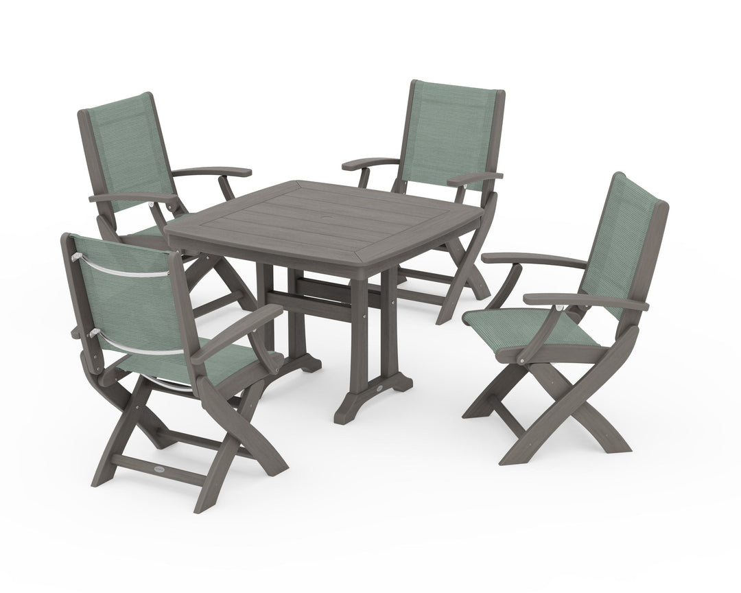 POLYWOOD® Coastal Folding Chair 5-Piece Dining Set with Trestle Legs