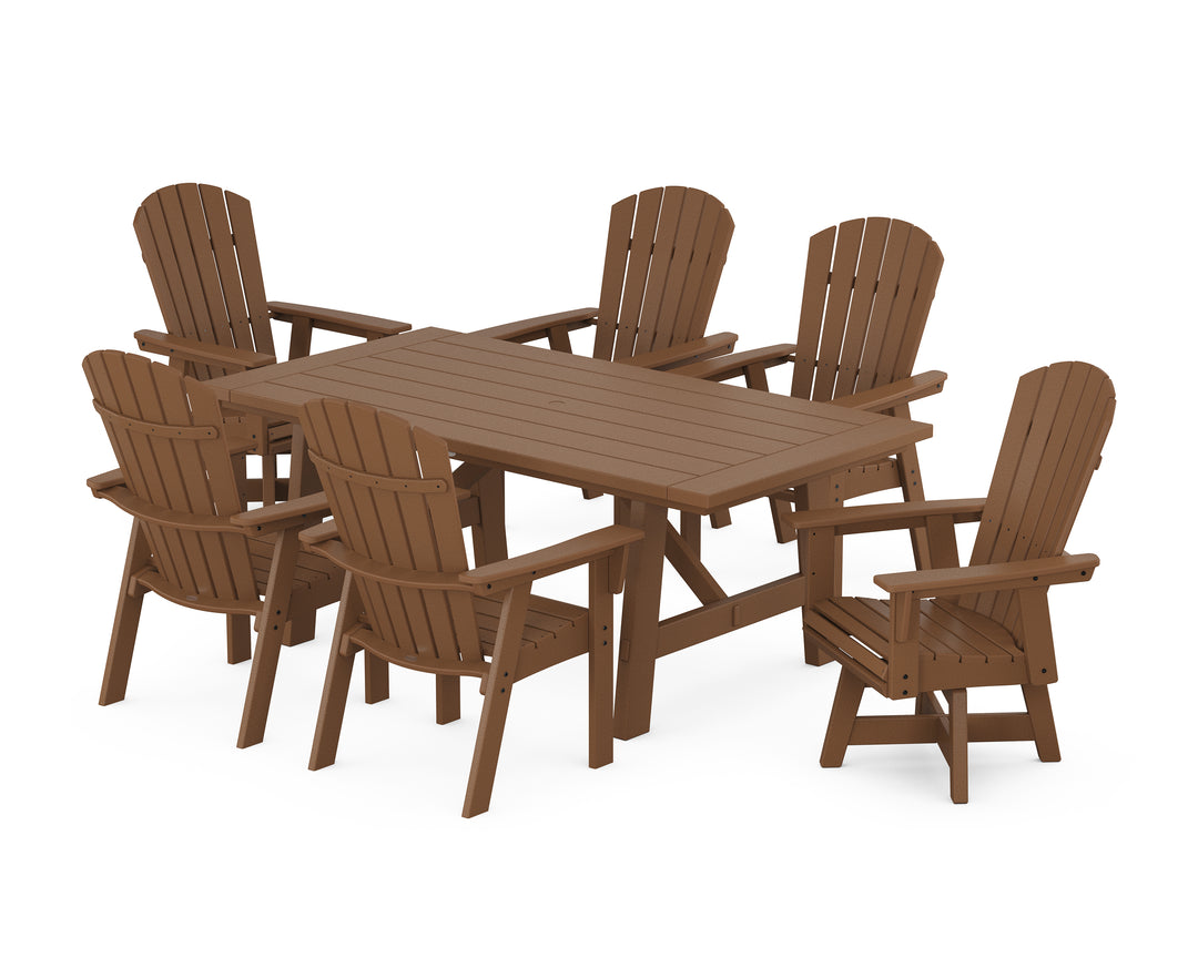 POLYWOOD® Nautical Curveback Adirondack Swivel Chair 7-Piece Rustic Farmhouse Dining Set