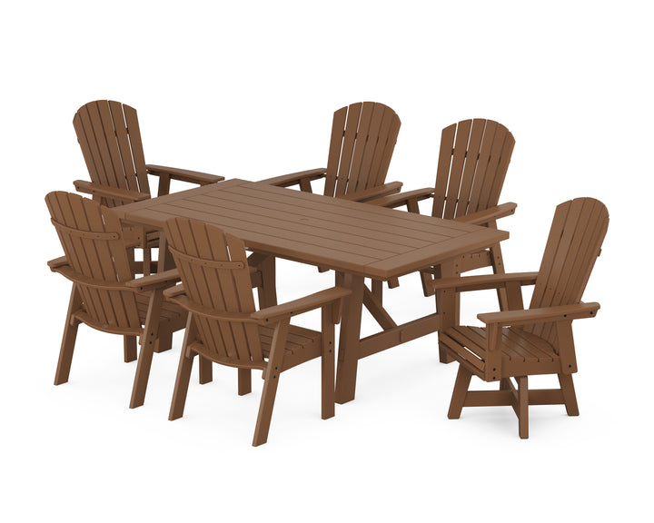 POLYWOOD® Nautical Curveback Adirondack Swivel Chair 7-Piece Rustic Farmhouse Dining Set