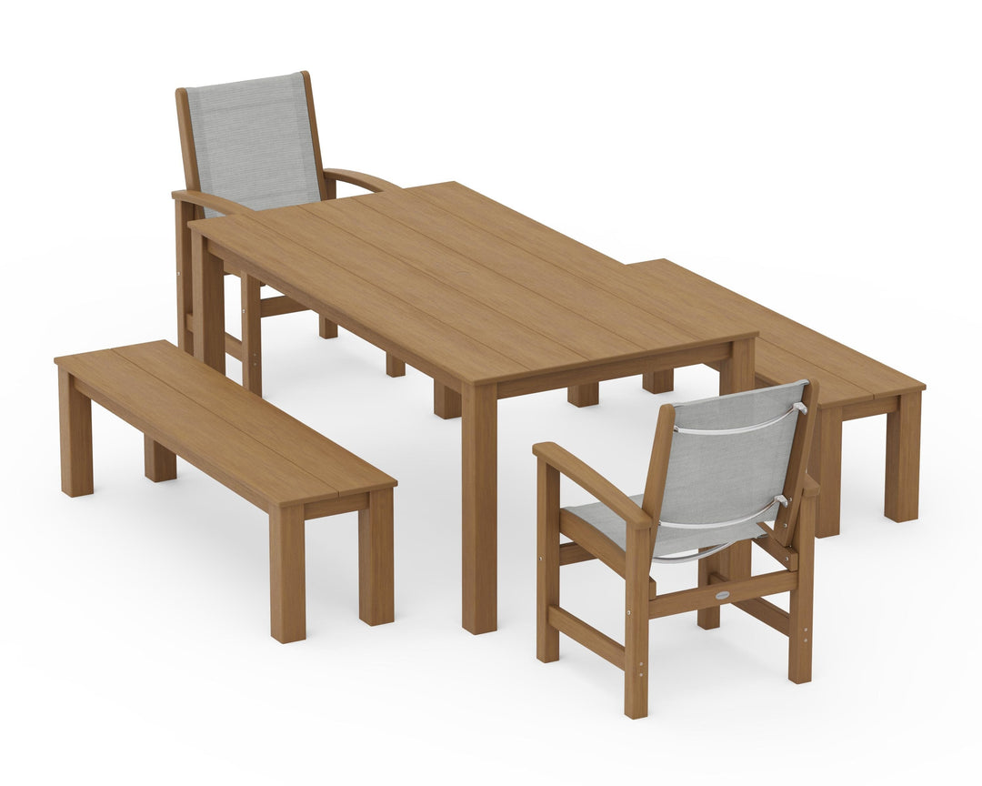 POLYWOOD® Coastal 5-Piece Parsons Dining Set with Benches