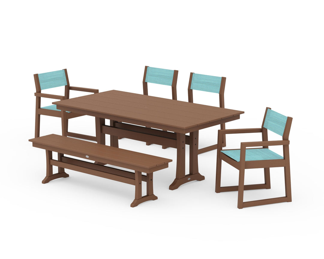 POLYWOOD® EDGE Sling 6-Piece Farmhouse Dining Set With Trestle Legs