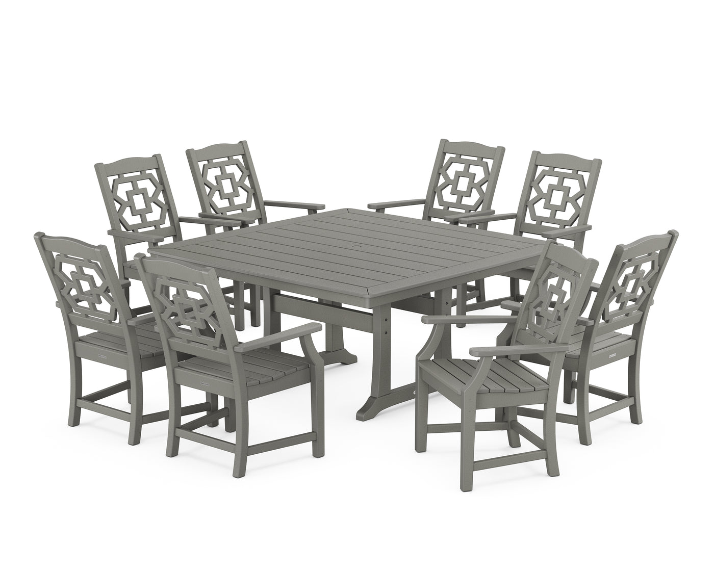 Chinoiserie 9-Piece Square Dining Set with Trestle Legs