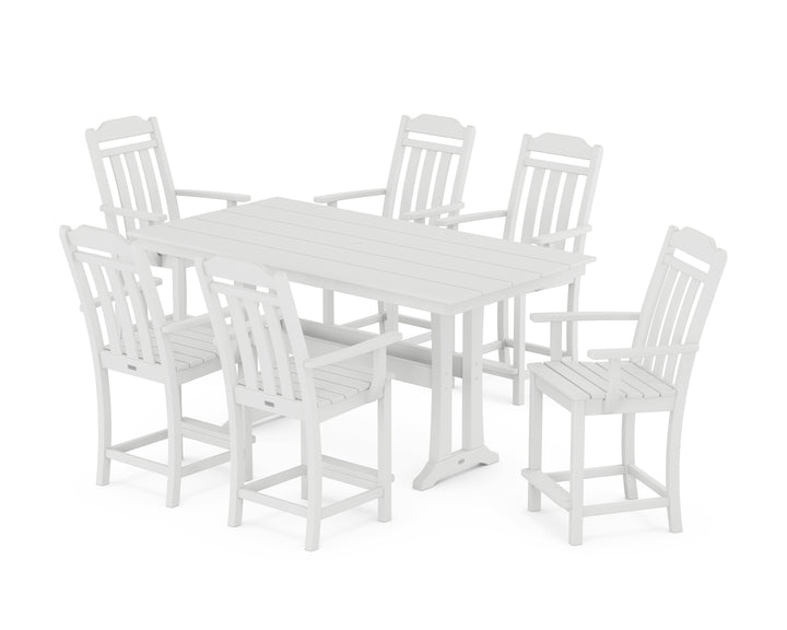 Country Living Cottage Arm Chair 7-Piece Farmhouse Counter Set with Trestle Legs