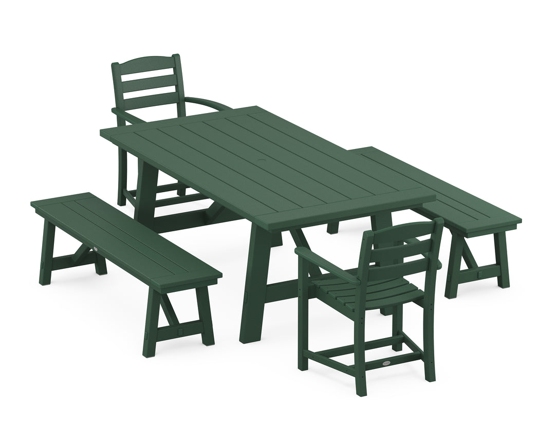 POLYWOOD® La Casa Café 5-Piece Rustic Farmhouse Dining Set With Benches
