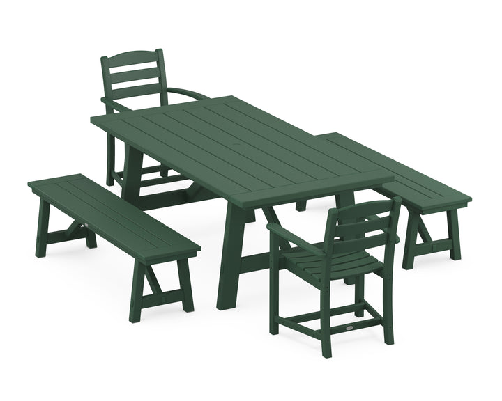 POLYWOOD® La Casa Café 5-Piece Rustic Farmhouse Dining Set With Benches