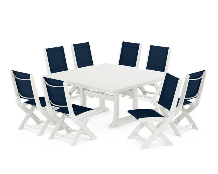 POLYWOOD® Coastal Folding Side Chair 9-Piece Farmhouse Dining Set