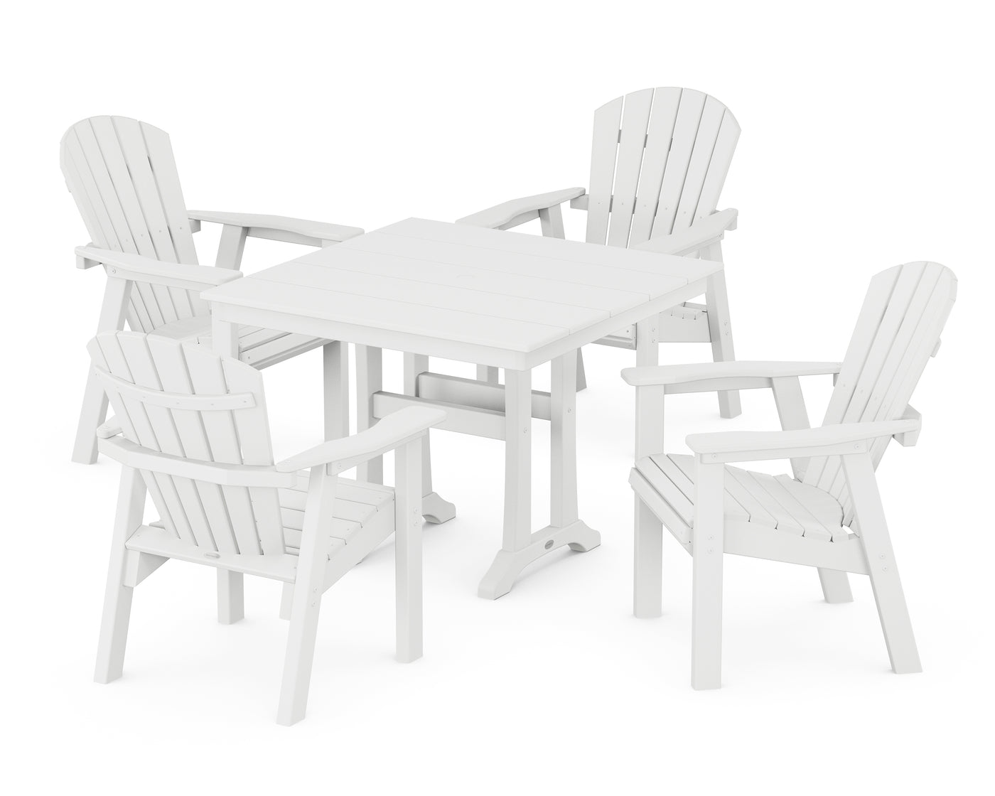 Seashell 5-Piece Farmhouse Dining Set With Trestle Legs