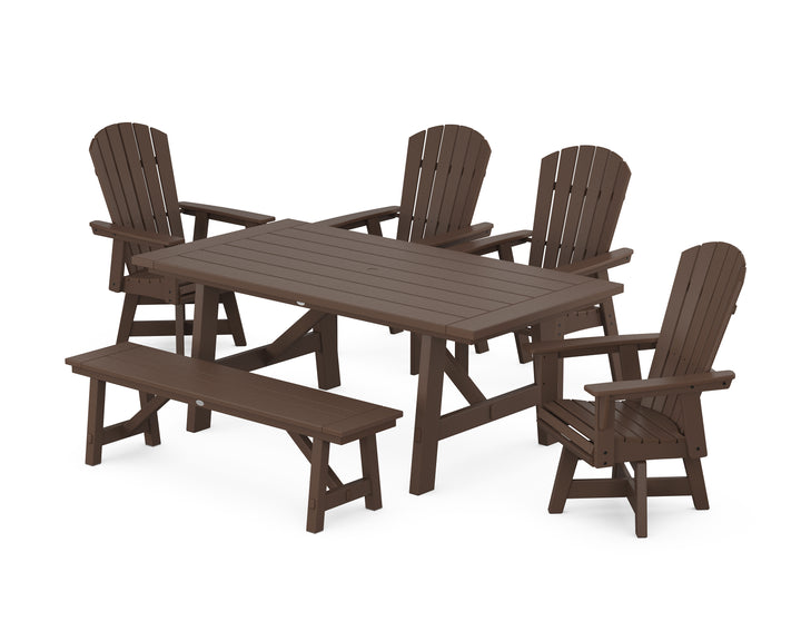 POLYWOOD® Nautical Adirondack Swivel 6-Piece Rustic Farmhouse Dining Set With Trestle Legs