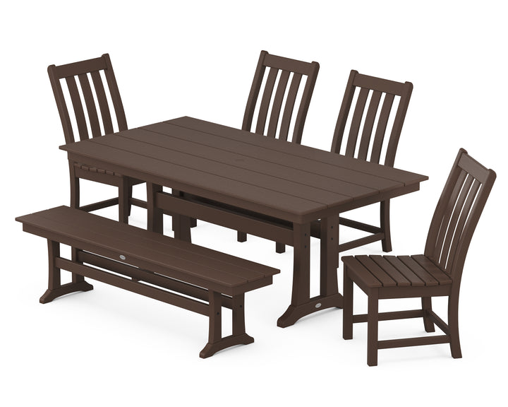 POLYWOOD® Vineyard Side Chair 6-Piece Farmhouse Dining Set with Trestle Legs and Bench