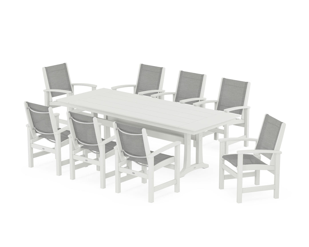 POLYWOOD® Coastal 9-Piece Farmhouse Dining Set with Trestle Legs