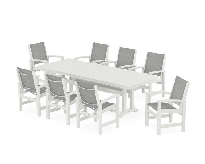 POLYWOOD® Coastal 9-Piece Farmhouse Dining Set with Trestle Legs