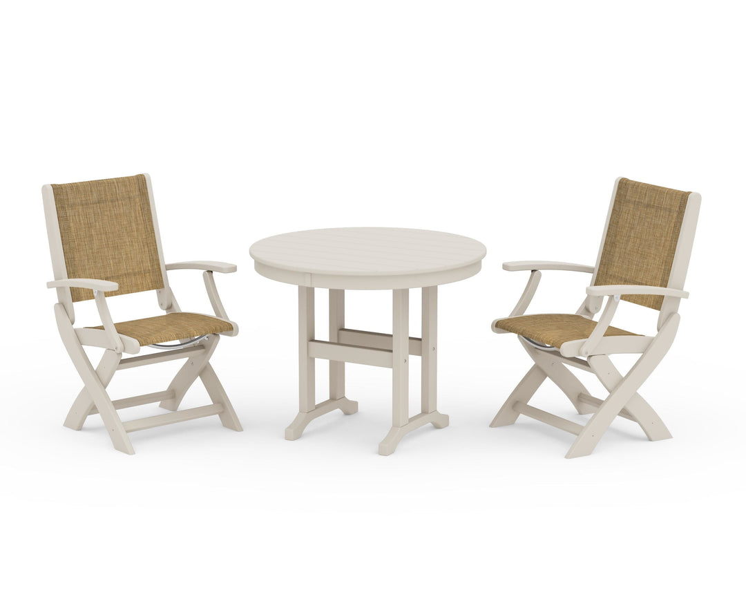 POLYWOOD® Coastal Folding Chair 3-Piece Round Dining Set